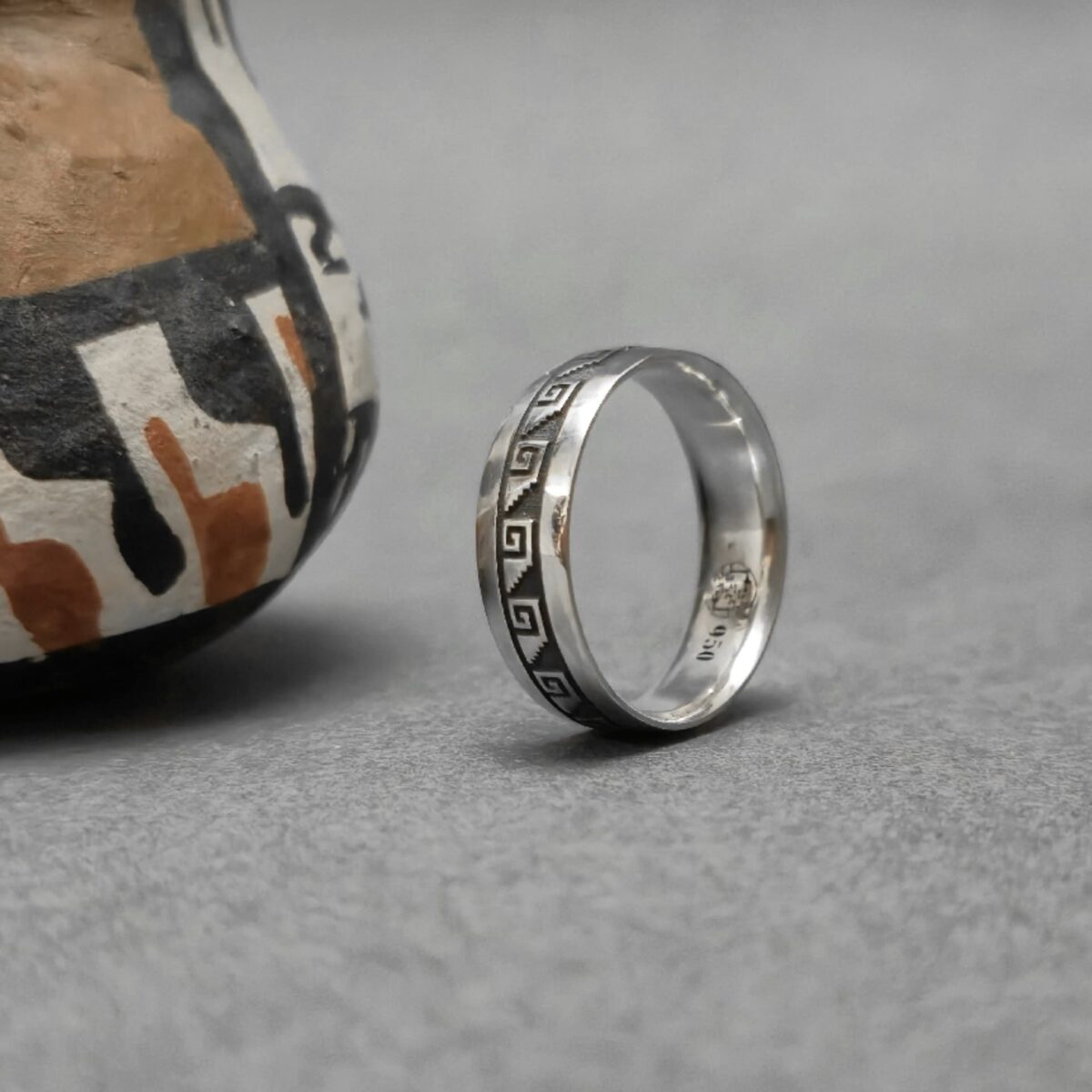 anillo plata 950 diseño diaguita huasco vista frontal