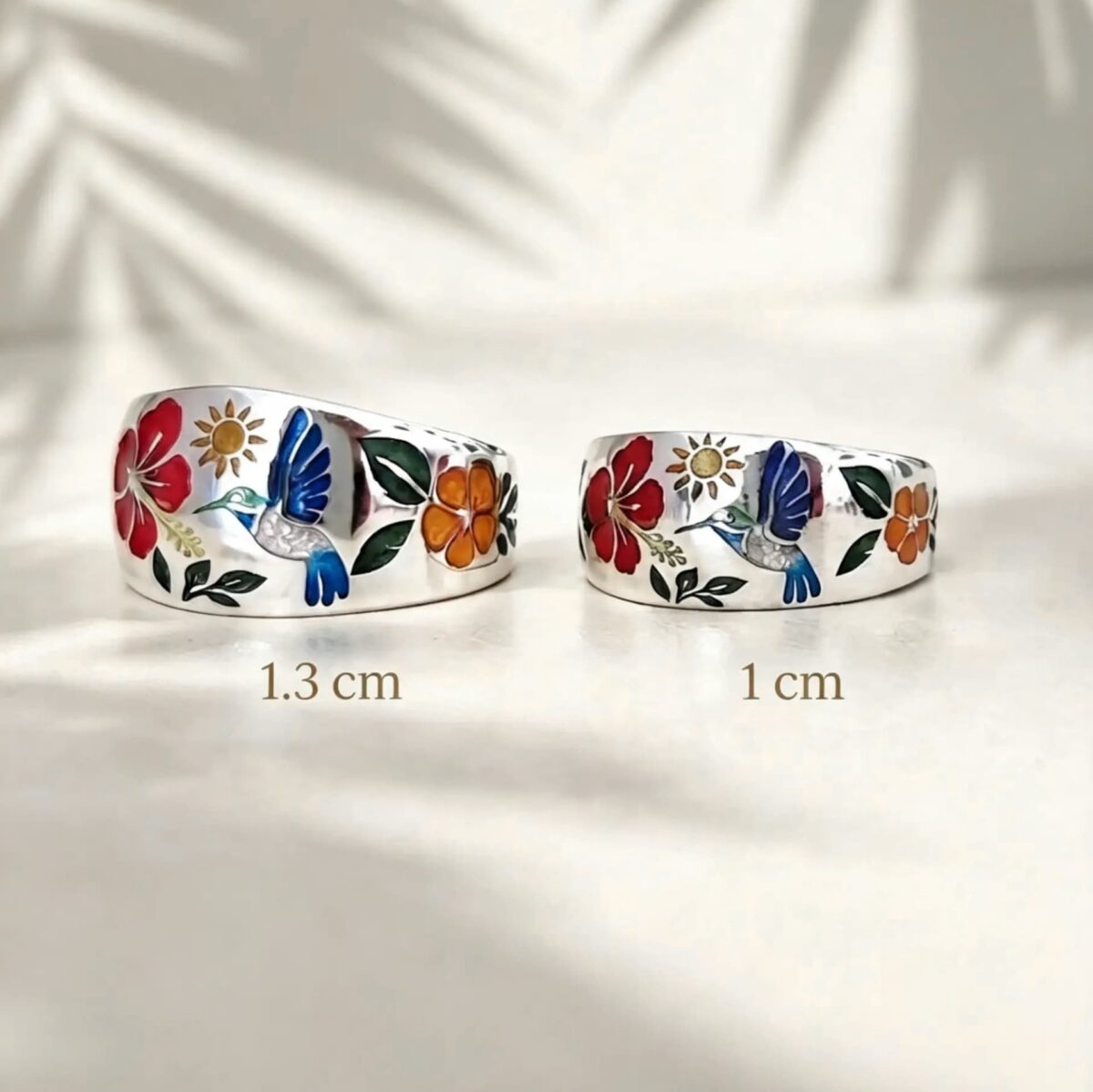 Anillo de Plata Colibrí e Hibiscos